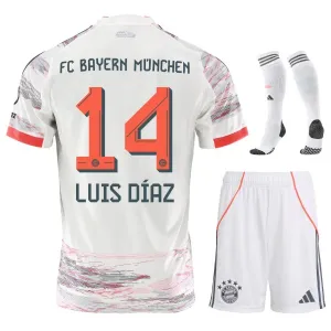 Bayern Monaco LUIS DIAZ Completo Bambino Maglia Away 2025/26 - Bianco