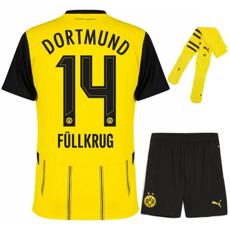 Kit Domicile Junior Borussia Dortmund 2024/25 avec Fullkrug - Version Supporter (Jaune)