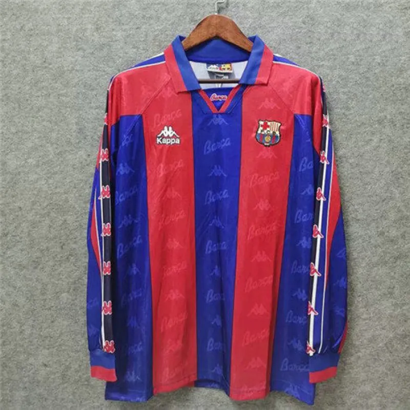 Maillot rétro à manches longues du FC Barcelona 1996/97  domicile - Rouge/Bleu