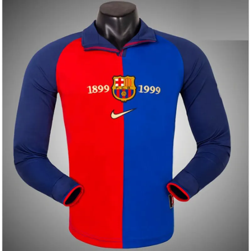 FC Barcelona Retro Langarm-Trikot 1899-1999 Gedenkausgabe - Rot/Blau
