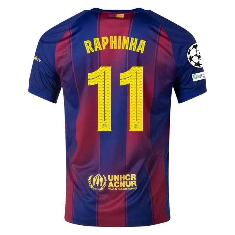 Barcelona RAPHINHA 2025/26 Home UCL Kids' Jersey Set - Red/Blue