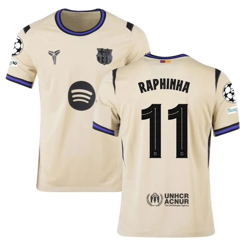 Barcelona RAPHINHA UCL 2025/26 Kids Away Jersey - Beige