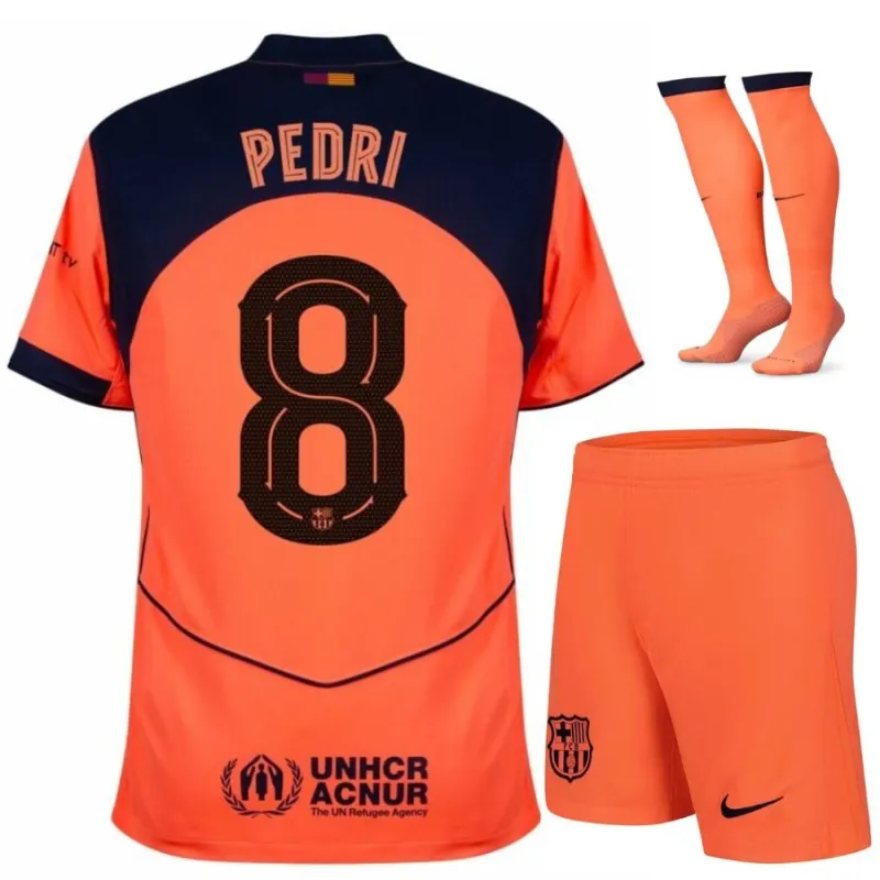 Set Maglia Third per Bambini del Barcellona PEDRI 2025/26 - Arancione