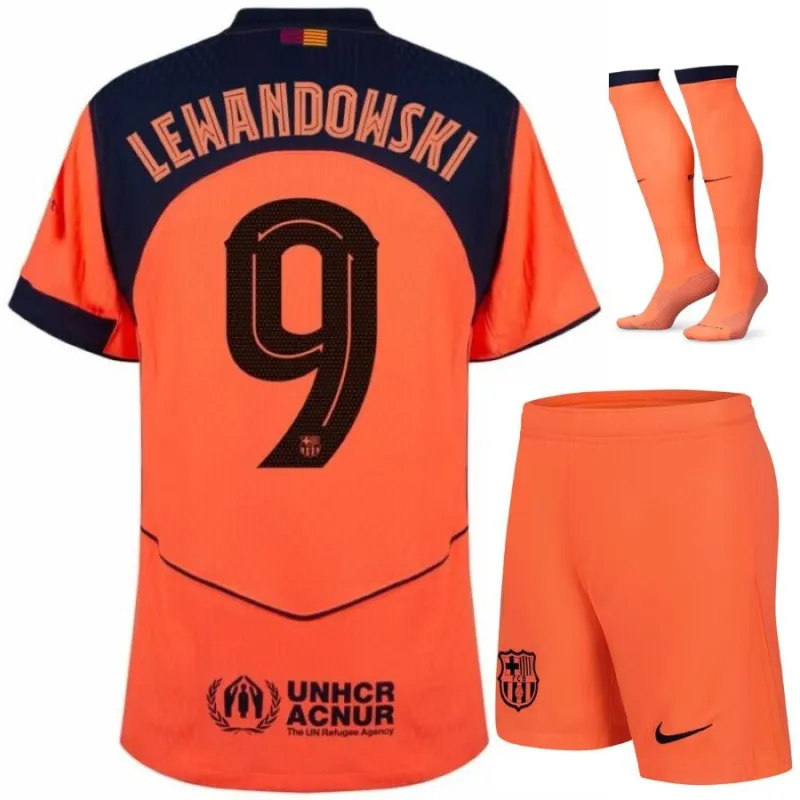 Set Maglia Third per Bambini del Barcellona LEWANDOWSKI 2025/26 - Arancione