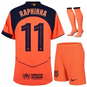 Barcelona RAPHINHA 2025/26 Third Kids Kit Jersey - Orange