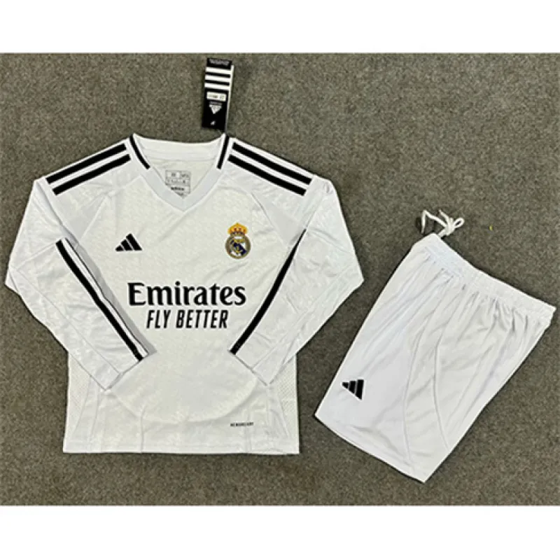 Real Madrid Kids' Long-sleeved Jersey + Shorts 2024/25 Home - White