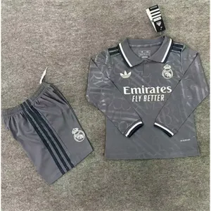 Real Madrid Tercera camiseta de mangas largas y pantalones cortos para niños 2024/25 - Gris