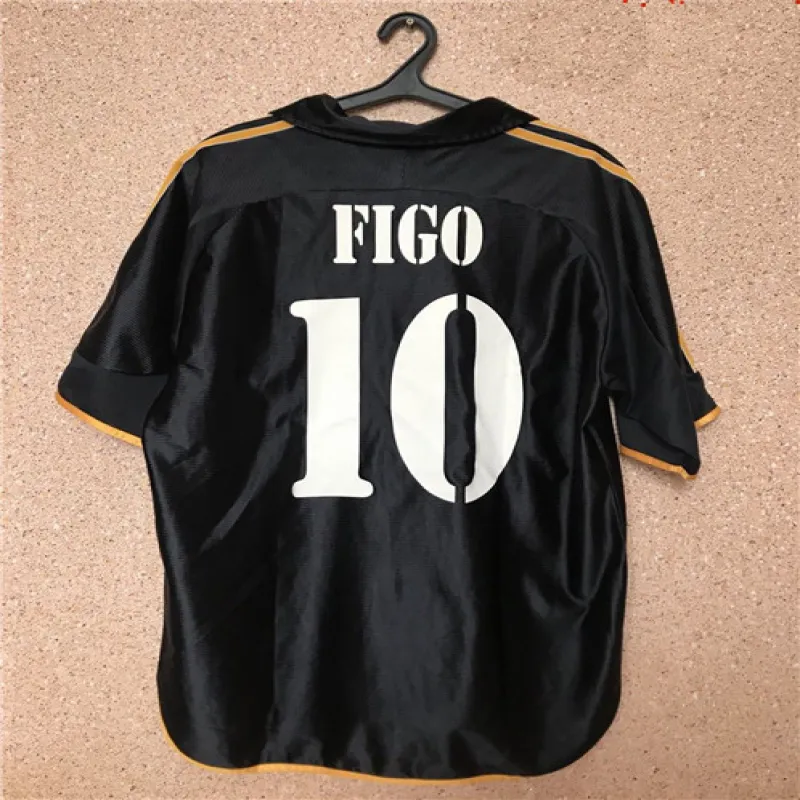 Maillot rétro du Real Madrid numéro 10 de Luis Figo 1999/00 extérieur - Noir