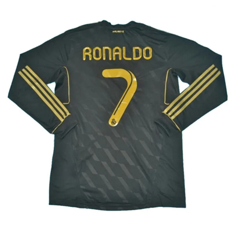 Maillot rétro à manches longues du Real Madrid, numéro 7 de Ronaldo, 2011/12 extérieur - Noir