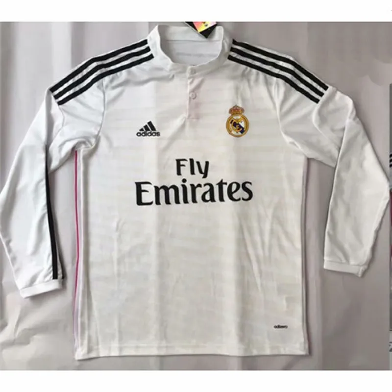 Real Madrid Long-sleeved Retro Jersey 2014 Home Jersey for UEFA Champions League - White