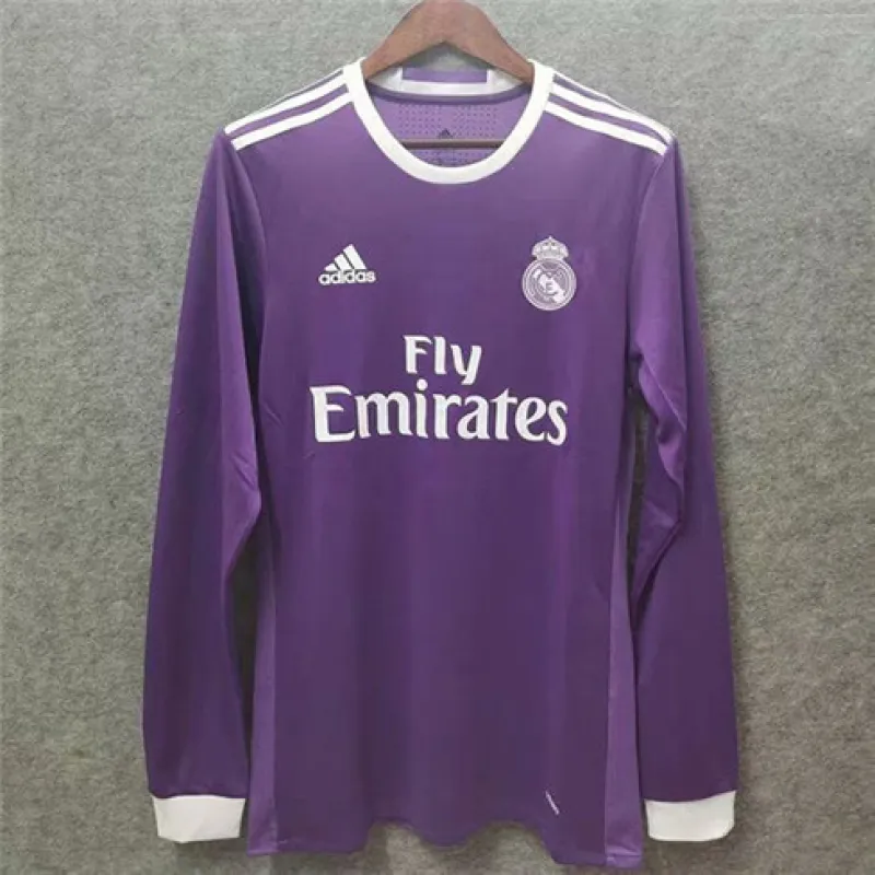 Maillot rétro à manches longues du Real Madrid 2016/17 Extérieur - Violet