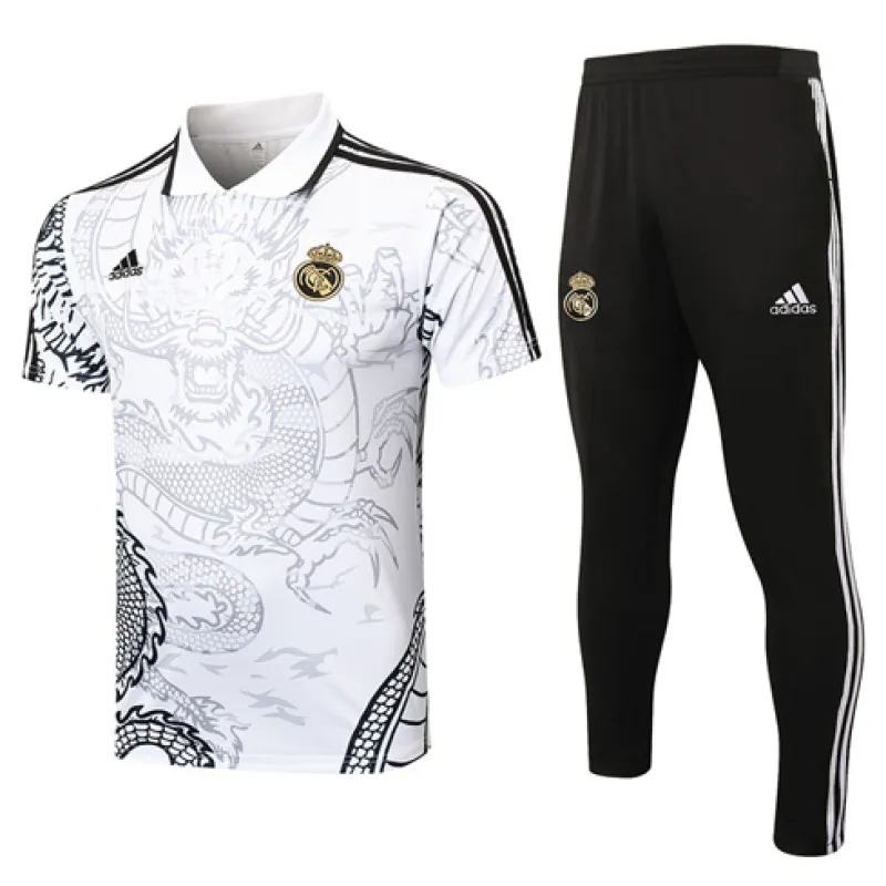 Chemise polo de formation + pantalons du Real Madrid 2024/25 - Blanc