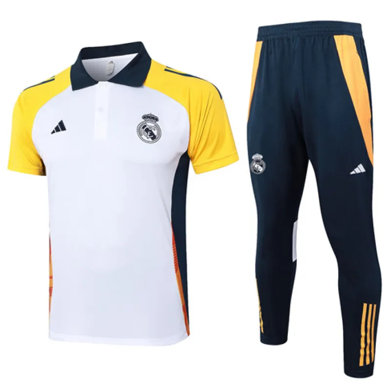 Real Madrid 2024/25 Trainings Polo Shirt und Hose Weiß Set