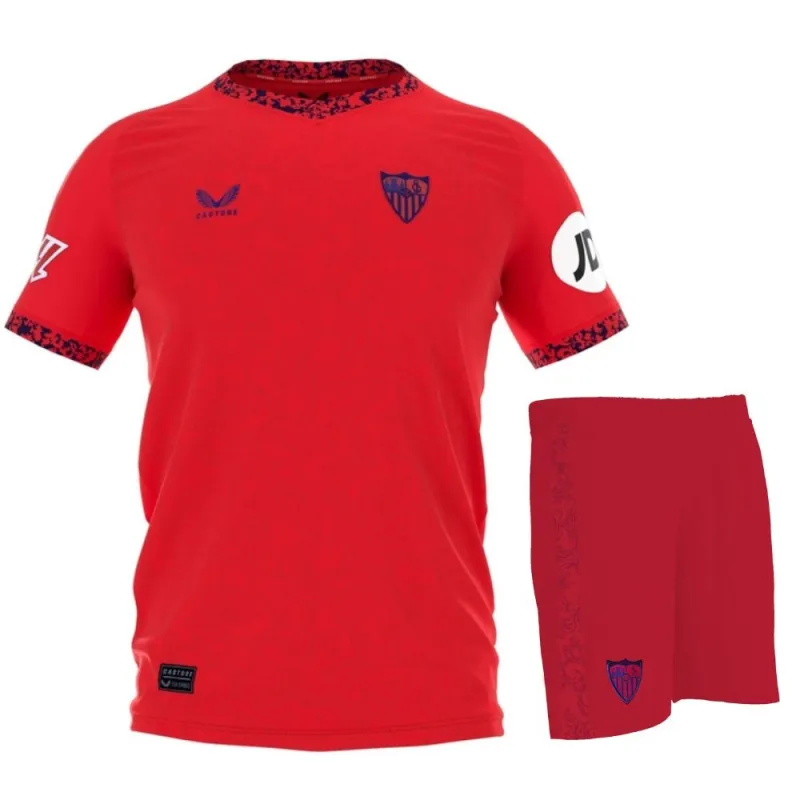 Sevilla 2024/25 Auswärts-Kinder-Trikot und Shorts - Rot