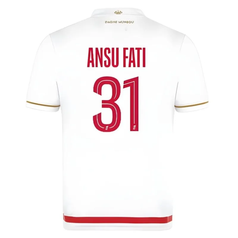 Maglia casa bambini + pantaloncini di Ansu Fati nell'AS Monaco 2025/26 - Bianco/Rosso