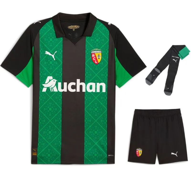 RC Lens 2025/26 Kids' Away Kit - Green/Black