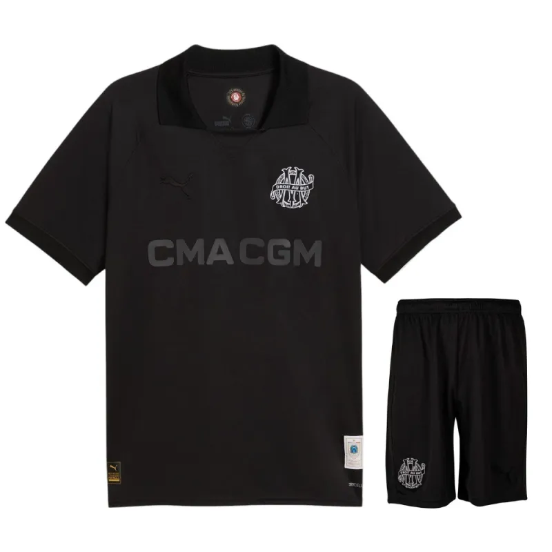 Set de camiseta y pantalones cortos para niños de Marsella 2024/25 edición conmemorativa del 125 aniversario - Negro