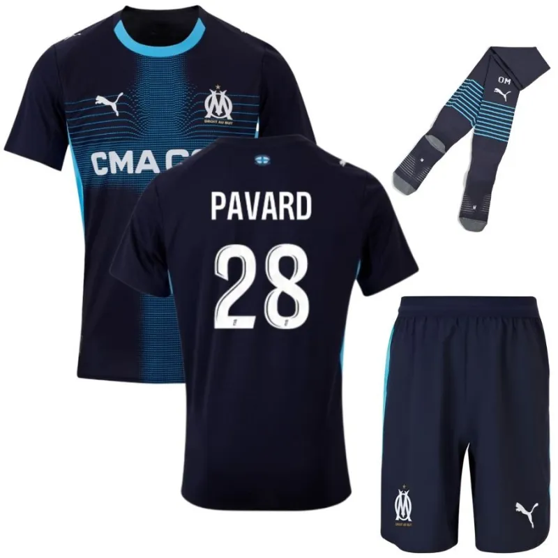 Marseille PAVARD 2025/26 Away Kids Kit - Black