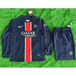 Maglia a maniche lunghe e pantaloncini per bambini di Paris Saint-Germain 2024/25 Casa - Blu