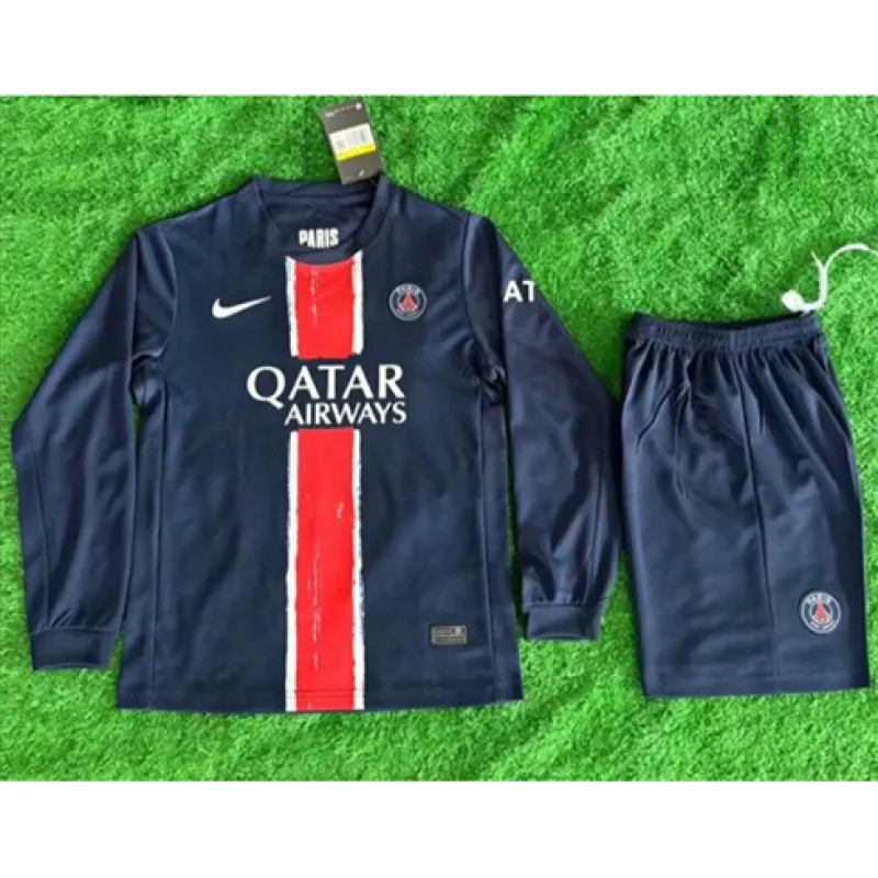 Paris Saint-Germain Kids' Long-Sleeved Jersey and Shorts 2024/25 Home - Blue