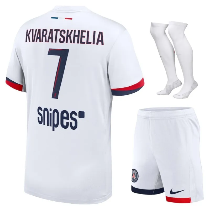 Khvicha Kvaratskhelia's Paris Saint - Germain Kids' 2024/25 Away Kit Set - White