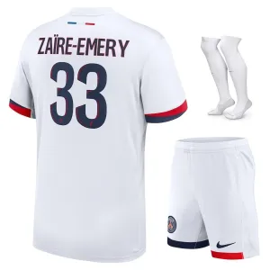 Set della kit fuori casa 2024/25 per bambini di Paris Saint - Germain indossato da Warren Zaire - Emery - Bianco
