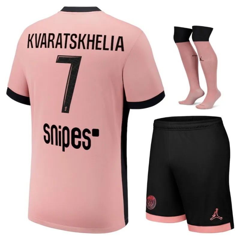 Khvicha Kvaratskhelia's Paris Saint - Germain Kids' 2024/25 Third Kit Set - Pink