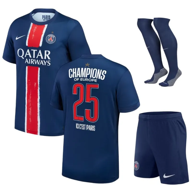 Paris Saint-Germain 2025 Kinder-Heim-UCL-Champions-Kit mit einem Stern- Blau