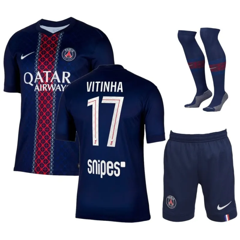 Paris Saint-Germain VITINHA Kids' 2025/26 Home Kit - Blue/Red