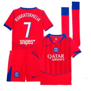 Paris Saint-Germain KVARATSKHELIA Set Terza Maglia Bambino 2025/26 - Rossa