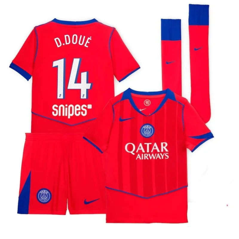 Paris Saint-Germain D.DOUE 2025/26 Drittes Kindertrikot Set - Rot