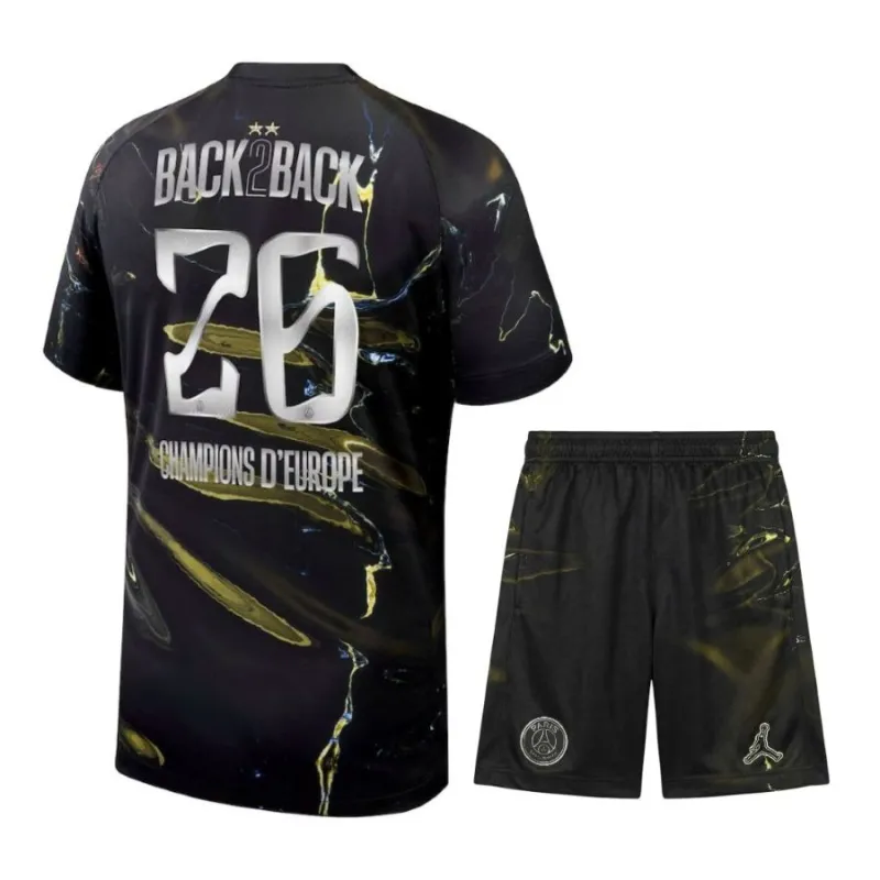 Maglia Kit Bambini Notte Jordan PSG 2025/26 2 Stelle Campione Europeo
