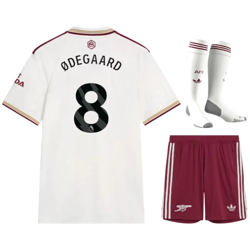 Arsenal ØDEGAARD 2025/26 Ensemble de troisième maillot pour enfants - Blanc
