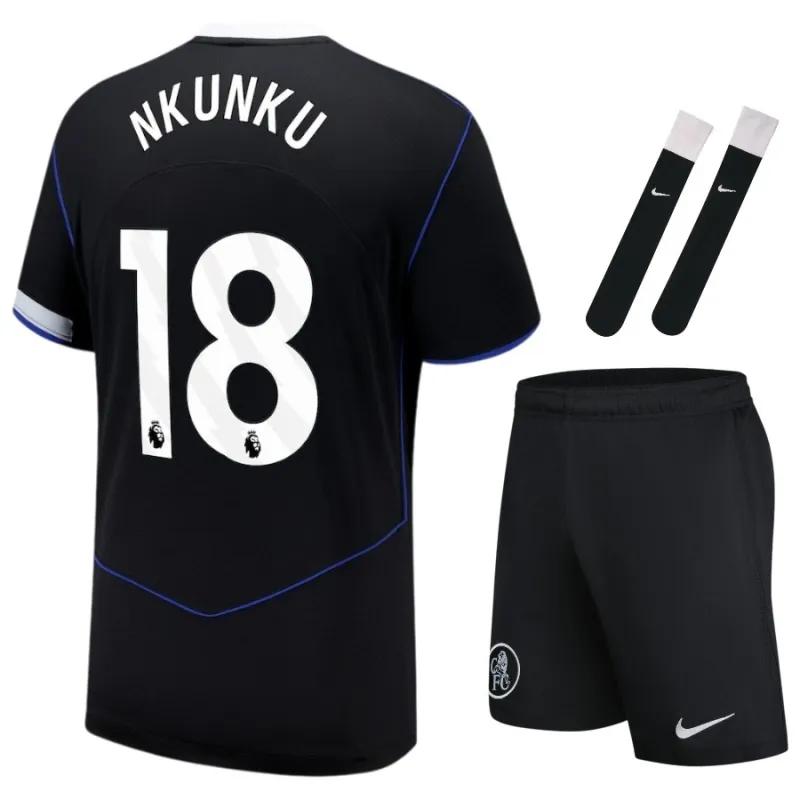 Chelsea NKUNKU 2025/26 Third Kids' Jersey Set - Black