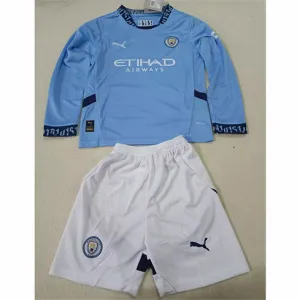 Maillot à manches longues et shorts pour enfants de Manchester City 2024/25 domicile - Bleu