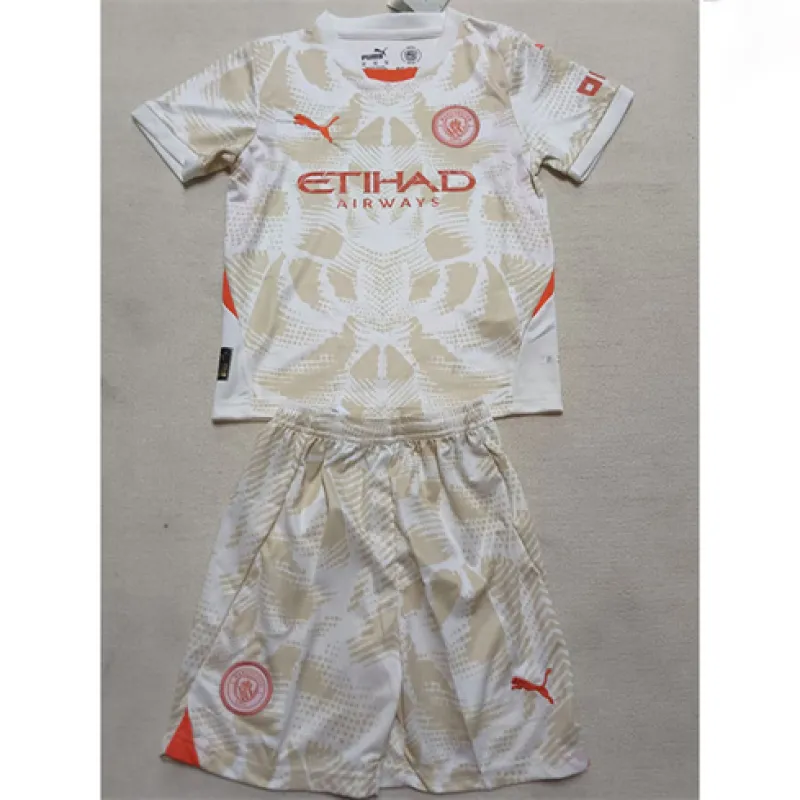 Camiseta y pantalones cortos de arquero para niños de Manchester City 2024/25 - Blanco