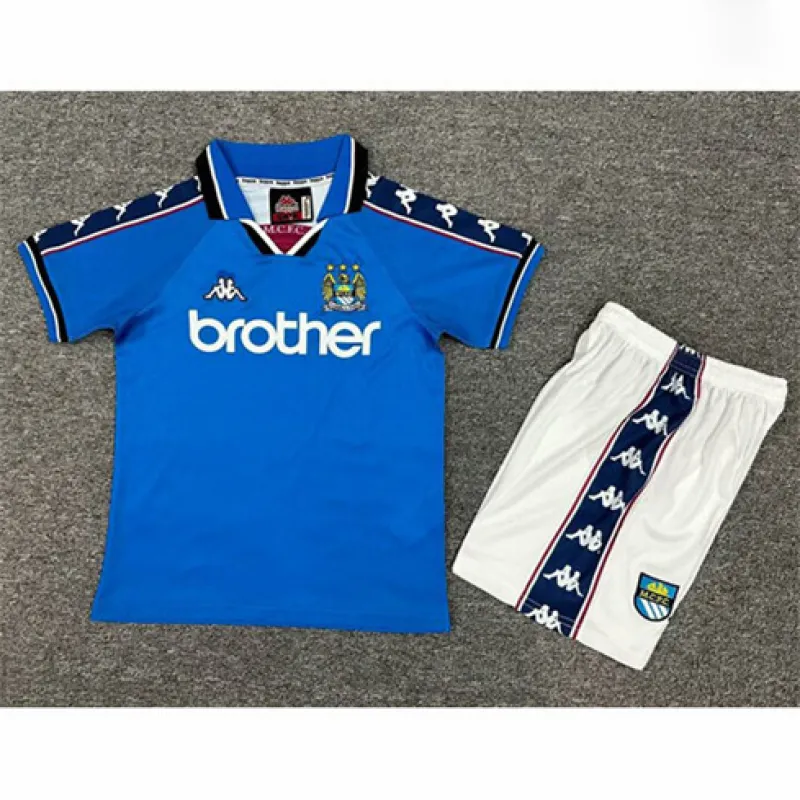 Maglia retrò di campo di casa per bambini di Manchester City 1997/98 - Blu
