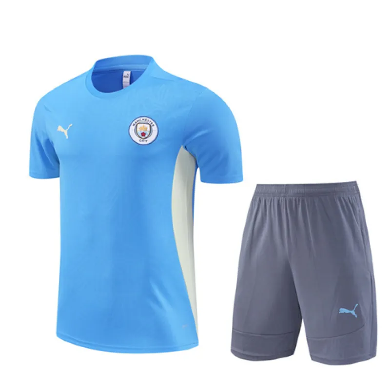 T-shirt et shorts d'entraînement pour enfants de Manchester City 2024/25 - Bleu