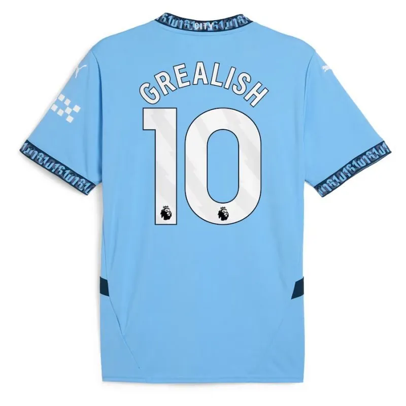 GREALISH Ensemble de maillot d'enfant domicile de Manchester City 2024/25 - Bleu