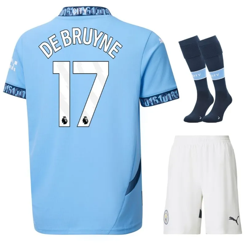 DEBRUYNE Ensemble de maillot d'enfant domicile de Manchester City 2024/25 - Bleu