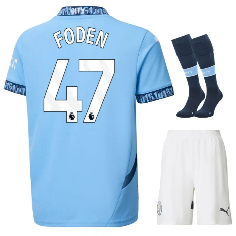 FODEN Manchester City Kids' Home Jersey Set 2024/25 - Blue