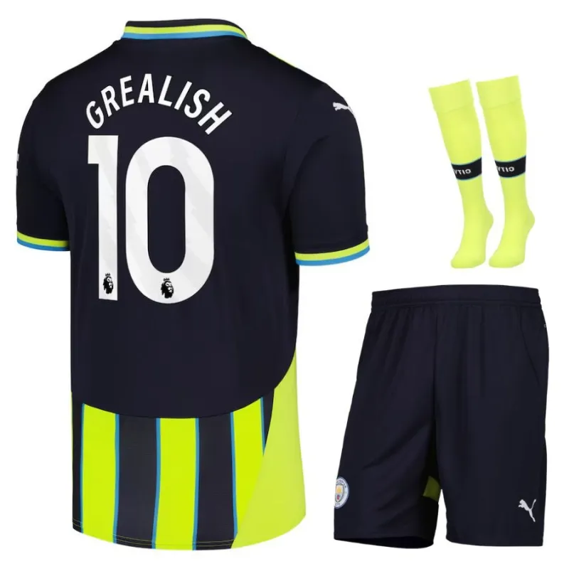 GREALISH Manchester City Kinder Auswärtstrikot-Set 2024/25 - Schwarz/Grün