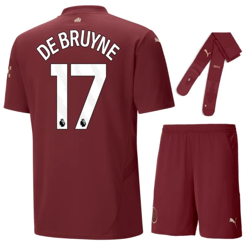 DEBRUYNE Manchester City Kids' Third Jersey Set 2024/25 - Burgundy