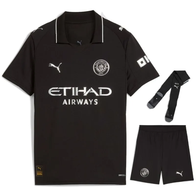 Set di maglia bambini in trasferta del Manchester City 2025/26 - Nero