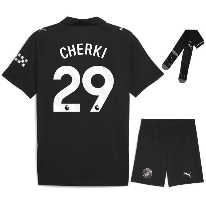 Set di maglia bambini in trasferta di Cherki per il Manchester City 2025/26 - Nero