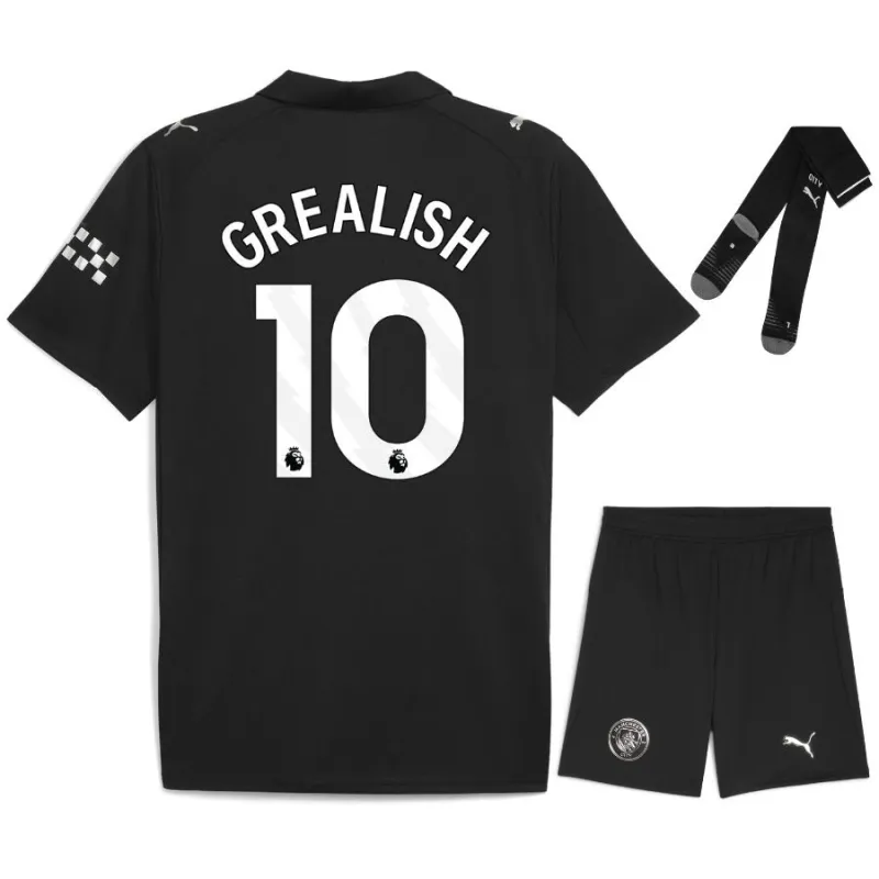 Set di maglia bambini in trasferta di GREALISH per il Manchester City 2025/26 - Nero