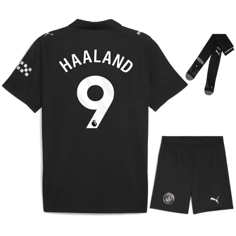 Manchester City HAALAND 2025/26 Away Kids' Jersey Set - Black