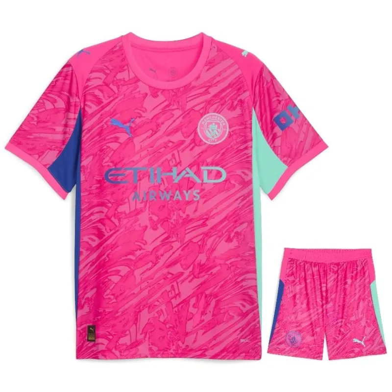 Maglia e pantaloncini da portiere bambini Manchester City 2025/26 - Rosa