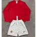 Camiseta retro de manga larga + pantalones cortos para niños de Manchester United 2007/08 en casa - Rojo