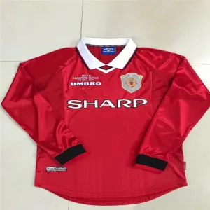 Maglia retro maniche lunghe della finale della Champions League UEFA 1999 di Manchester United - Rossa